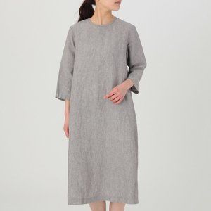 BLUE 100% Linen Mujii 3/4 Sleeve Summer Dress NWT